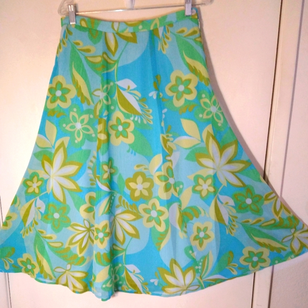 COLDWATER CREEK WOMEN'S SIZE PM SKIRT MULTICOLOR MAXI LENGTH LINED FLARE NWOT